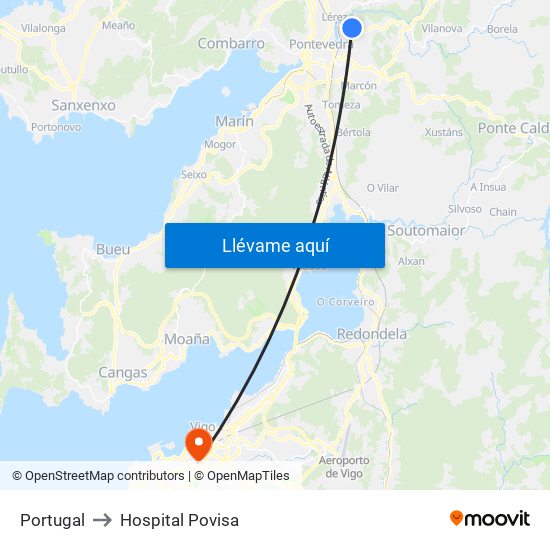 Portugal to Hospital Povisa map