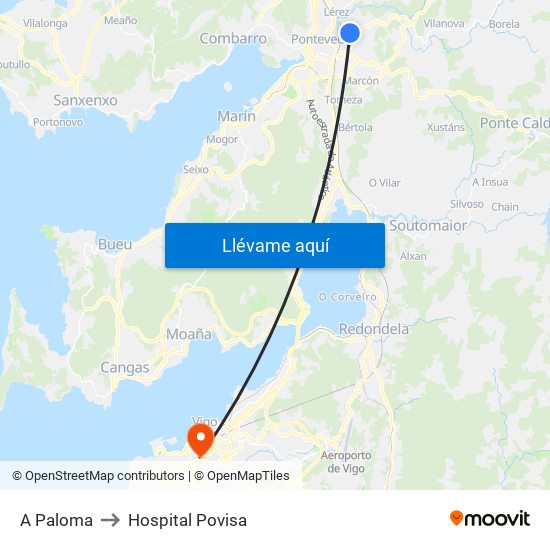 A Paloma to Hospital Povisa map