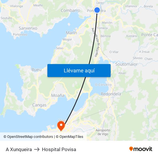 A Xunqueira to Hospital Povisa map