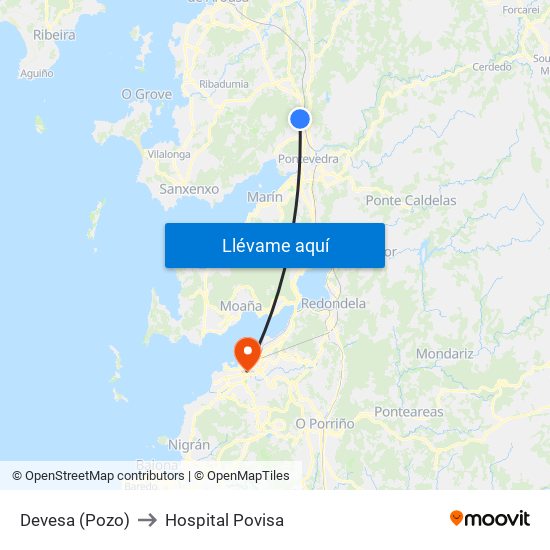 Devesa (Pozo) to Hospital Povisa map