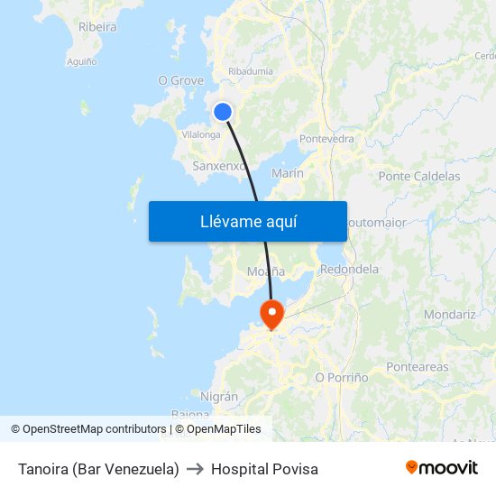 Tanoira (Bar Venezuela) to Hospital Povisa map
