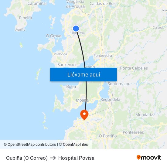 Oubiña (O Correo) to Hospital Povisa map