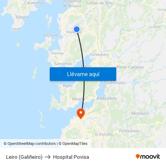 Leiro (Galiñeiro) to Hospital Povisa map