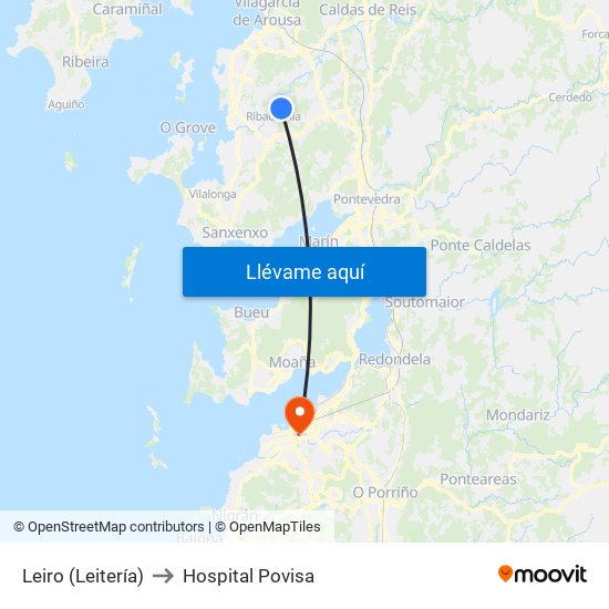 Leiro (Leitería) to Hospital Povisa map