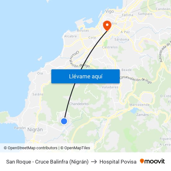 San Roque - Cruce Balinfra (Nigrán) to Hospital Povisa map