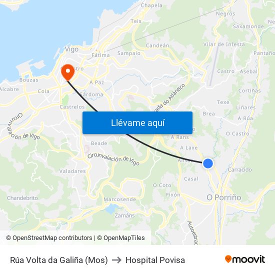 Rúa Volta da Galiña (Mos) to Hospital Povisa map
