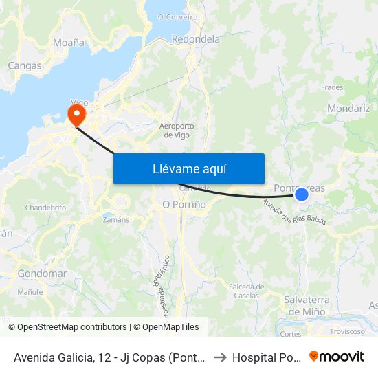 Avenida Galicia, 12 - Jj Copas (Ponteareas) to Hospital Povisa map