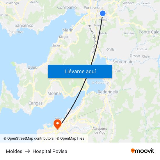 Moldes to Hospital Povisa map