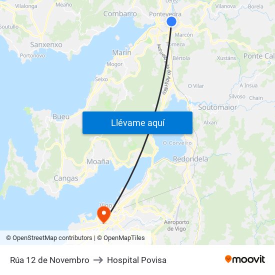 Rúa 12 de Novembro to Hospital Povisa map