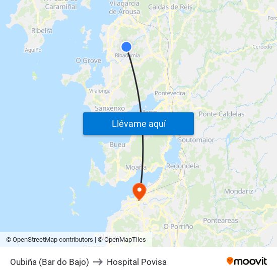 Oubiña (Bar do Bajo) to Hospital Povisa map