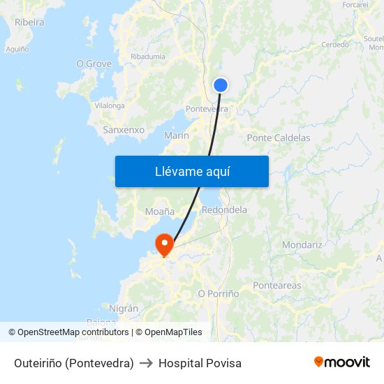 Outeiriño (Pontevedra) to Hospital Povisa map