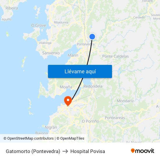 Gatomorto (Pontevedra) to Hospital Povisa map