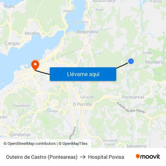 Outeiro de Castro (Ponteareas) to Hospital Povisa map