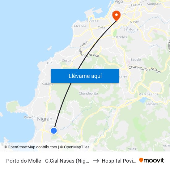 Porto do Molle - C.Cial Nasas (Nigrán) to Hospital Povisa map