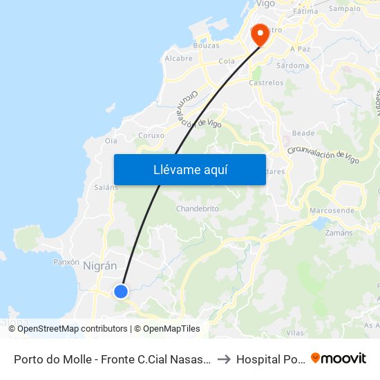 Porto do Molle - Fronte C.Cial Nasas (Nigrán) to Hospital Povisa map