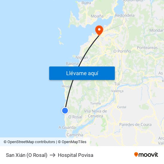 San Xián (O Rosal) to Hospital Povisa map
