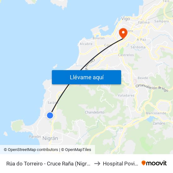 Rúa do Torreiro - Cruce Raña (Nigrán) to Hospital Povisa map