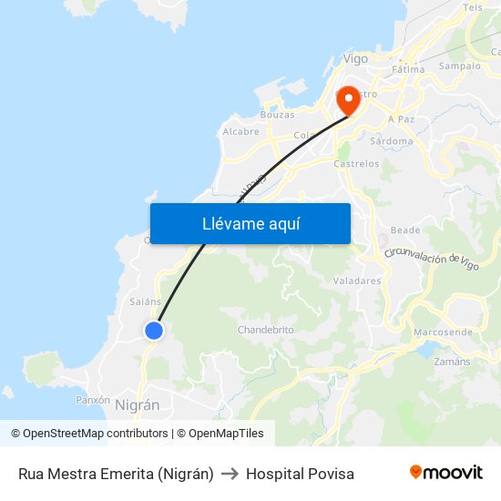 Rua Mestra Emerita (Nigrán) to Hospital Povisa map