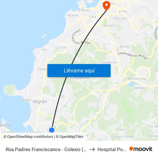 Rúa Padres Franciscanos - Colexio (Nigrán) to Hospital Povisa map