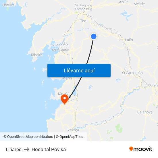 Liñares to Hospital Povisa map