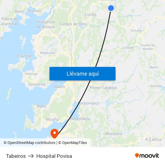 Tabeiros to Hospital Povisa map