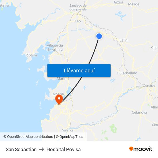 San Sebastián to Hospital Povisa map