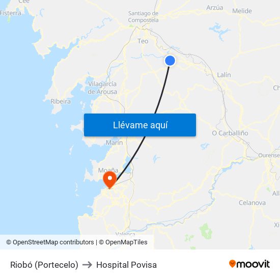 Riobó (Portecelo) to Hospital Povisa map