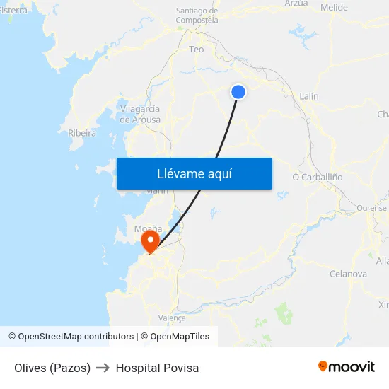 Olives (Pazos) to Hospital Povisa map
