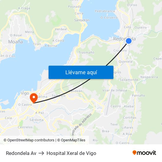 Redondela Av to Hospital Xeral de Vigo map