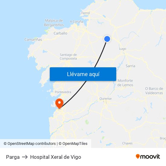 Parga to Hospital Xeral de Vigo map