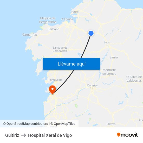 Guitiriz to Hospital Xeral de Vigo map