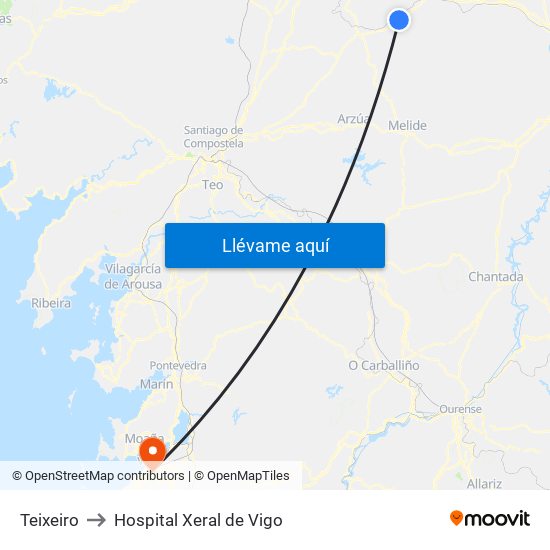 Teixeiro to Hospital Xeral de Vigo map