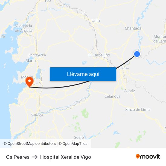 Os Peares to Hospital Xeral de Vigo map