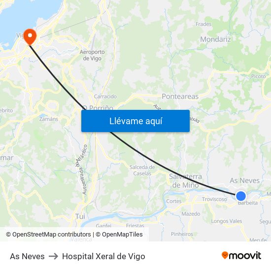 As Neves to Hospital Xeral de Vigo map