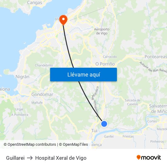 Guillarei to Hospital Xeral de Vigo map
