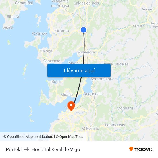Portela to Hospital Xeral de Vigo map