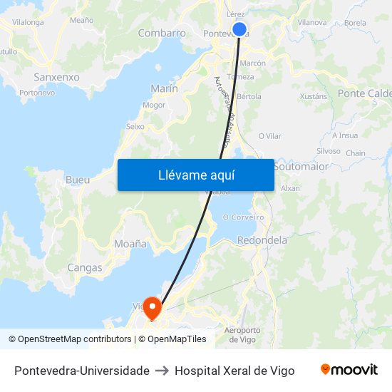 Pontevedra-Universidade to Hospital Xeral de Vigo map