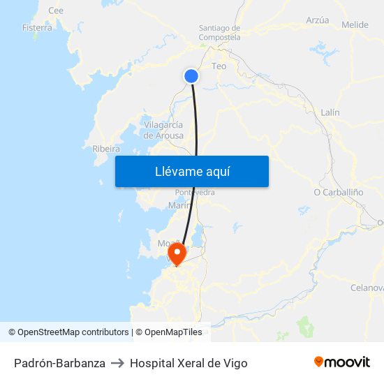 Padrón-Barbanza to Hospital Xeral de Vigo map