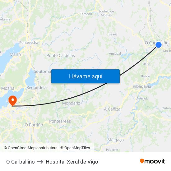 O Carballiño to Hospital Xeral de Vigo map