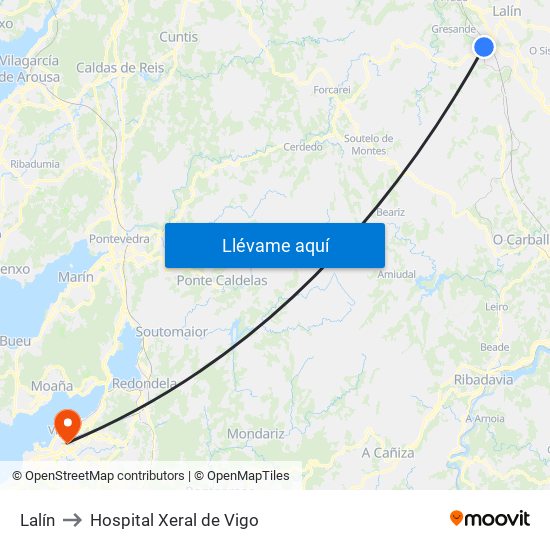 Lalín to Hospital Xeral de Vigo map