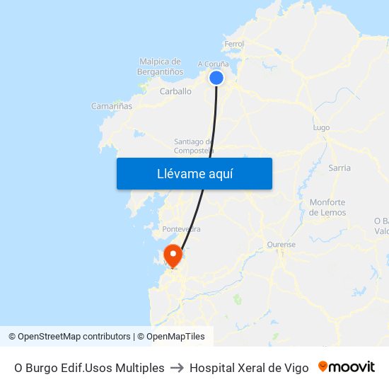 O Burgo Edif.Usos Multiples to Hospital Xeral de Vigo map