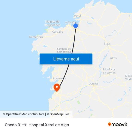 Osedo 3 to Hospital Xeral de Vigo map