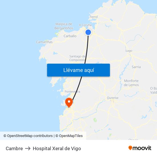 Cambre to Hospital Xeral de Vigo map