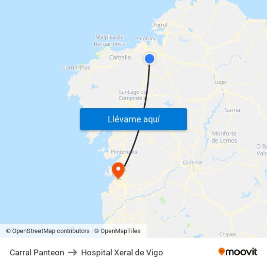 Carral Panteon to Hospital Xeral de Vigo map