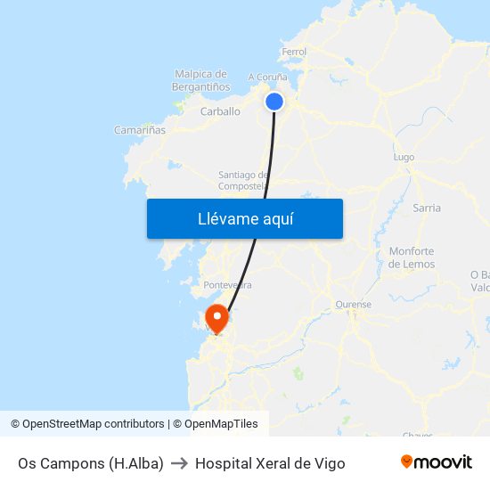 Os Campons (H.Alba) to Hospital Xeral de Vigo map
