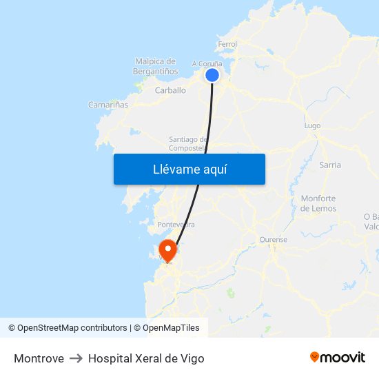 Montrove to Hospital Xeral de Vigo map