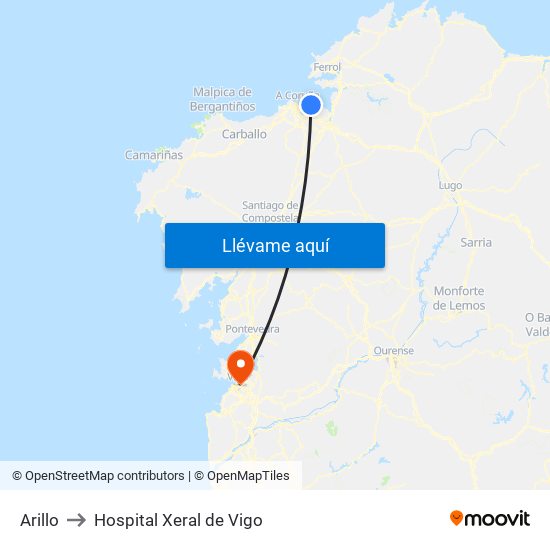 Arillo to Hospital Xeral de Vigo map