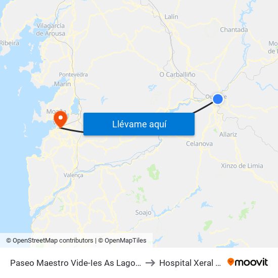 Paseo Maestro Vide-Ies As Lagoas (Ourense) to Hospital Xeral de Vigo map