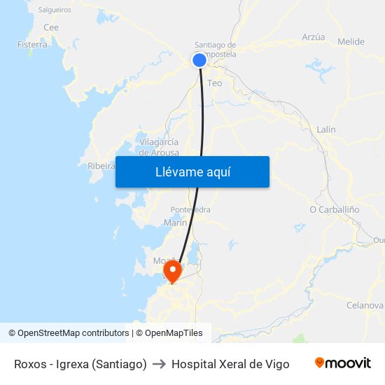 Roxos - Igrexa (Santiago) to Hospital Xeral de Vigo map
