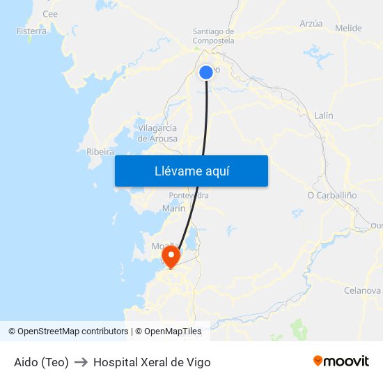 Aido (Teo) to Hospital Xeral de Vigo map